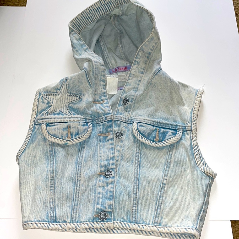Vintage LA GEAR denim hooded vest with star XS